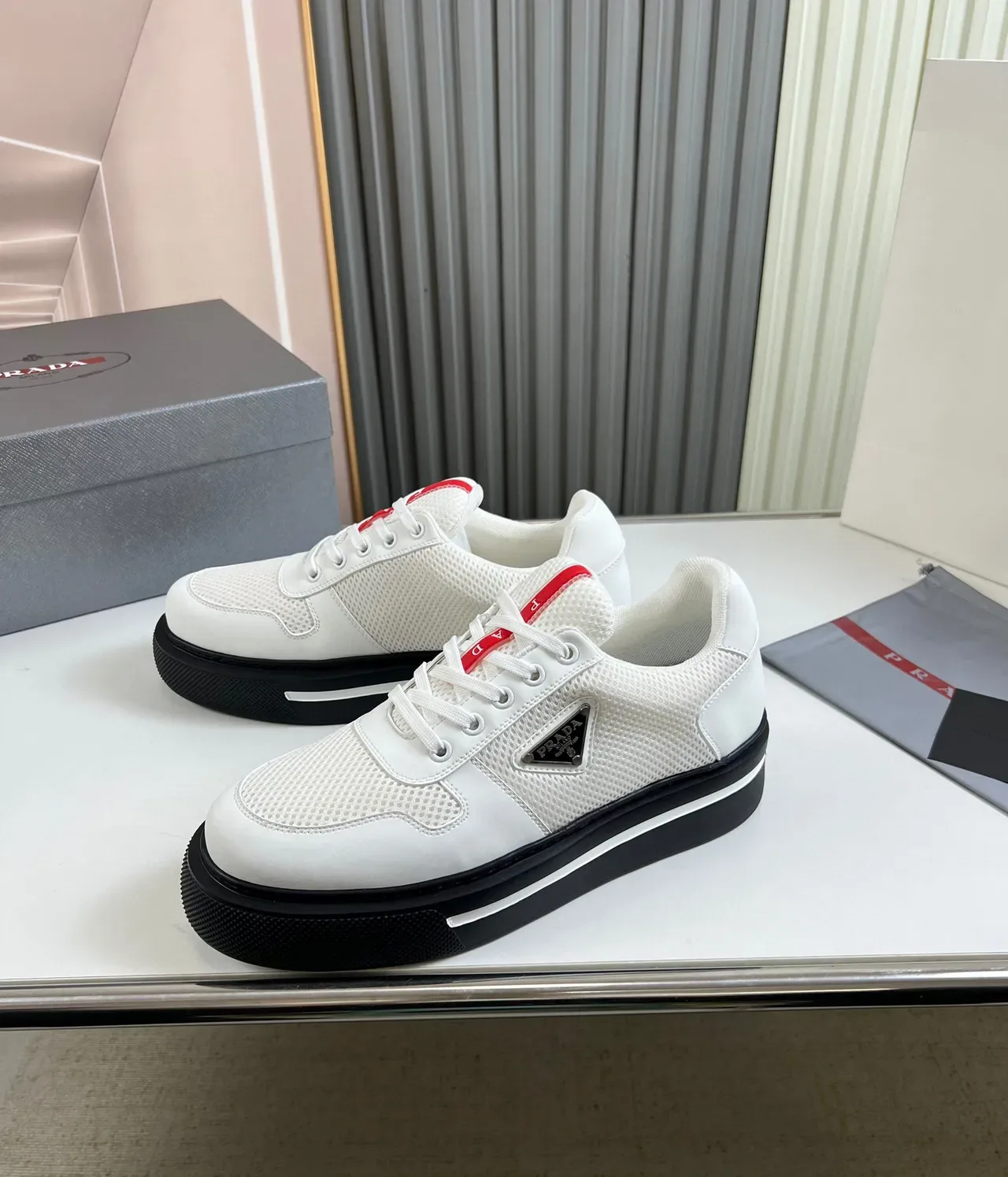 Prada Cloudbust White and Black Platform Lifestyle Sneakers 8