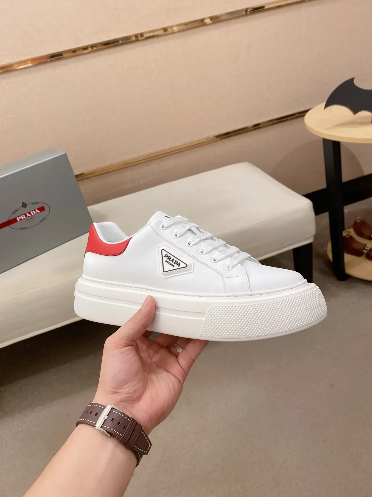 Prada Cloudbust White and Red Lifestyle Sneakers 4