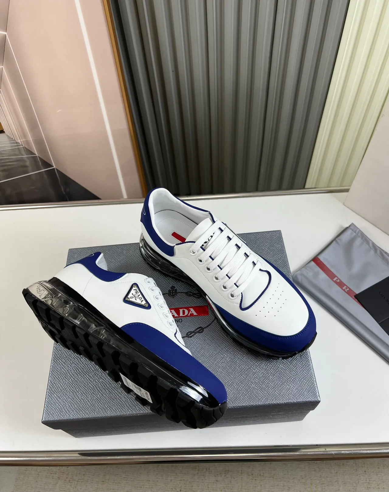 Prada Cloudbust White and Royal Blue Lifestyle Sneakers 5