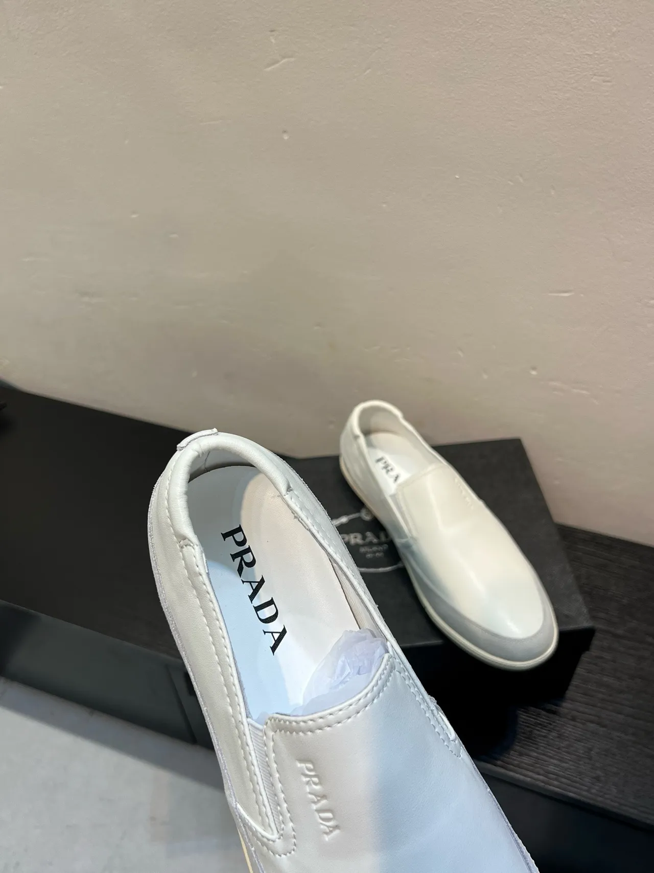 Prada Cloudbust White Beige Slip-On Smooth Leather Upper Loafer 6