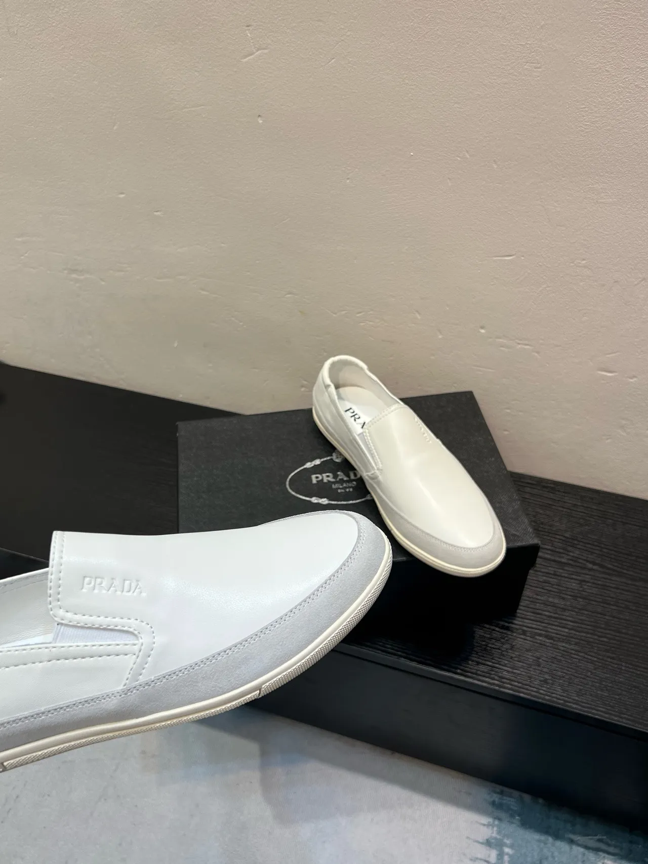 Prada Cloudbust White Beige Slip-On Smooth Leather Upper Loafer 7