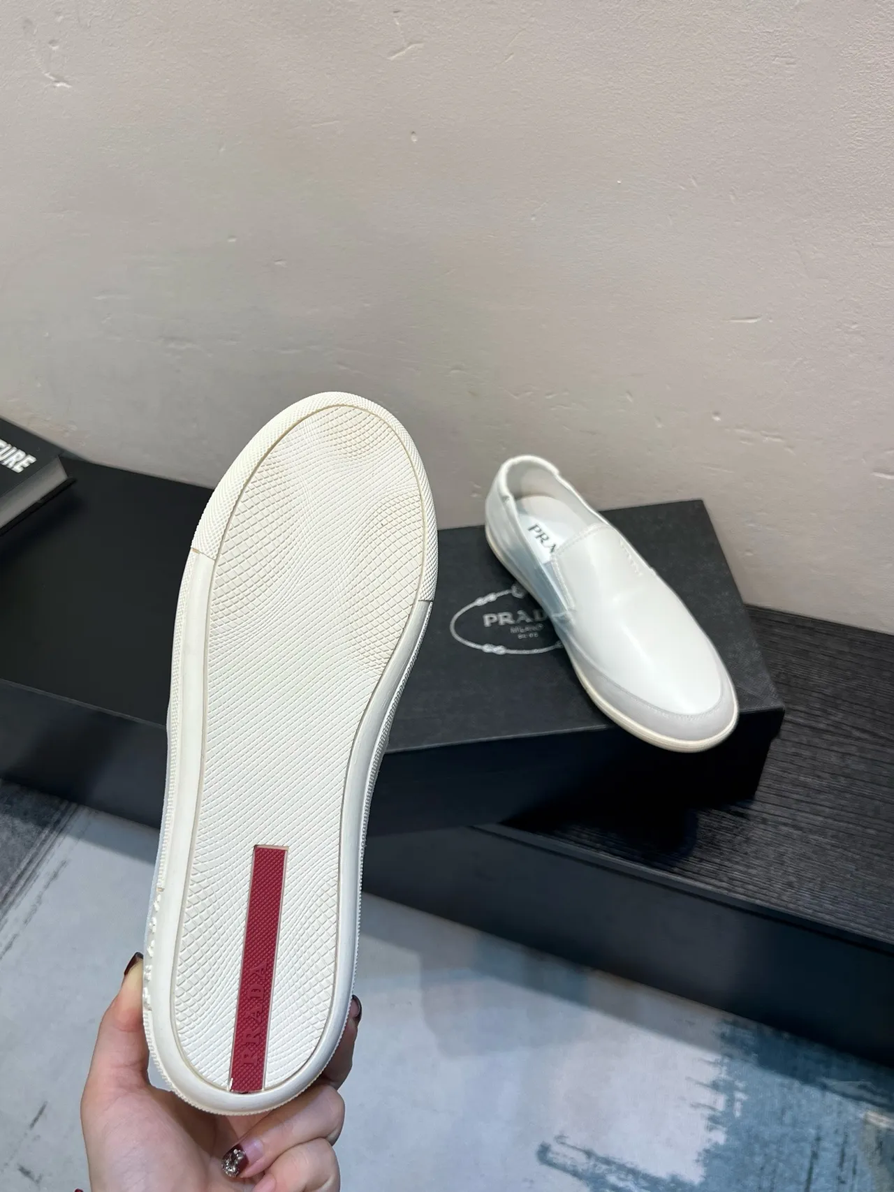 Prada Cloudbust White Beige Slip-On Smooth Leather Upper Loafer 8