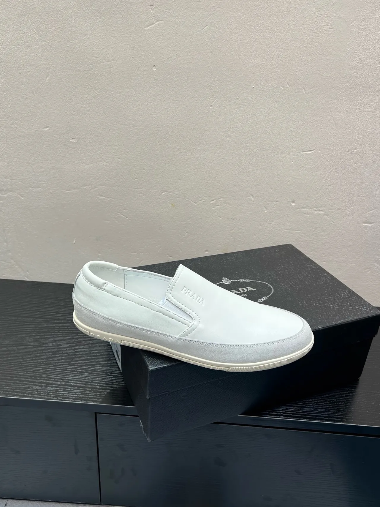 Prada Cloudbust White Beige Slip-On Smooth Leather Upper Loafer 9