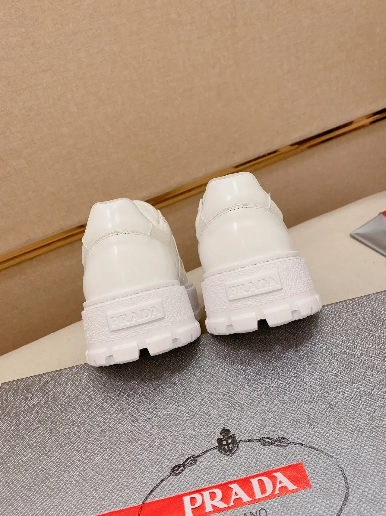 Prada Cloudbust White Platform Sole Glossy Patent Toe Cap Chunky Sneakers 3