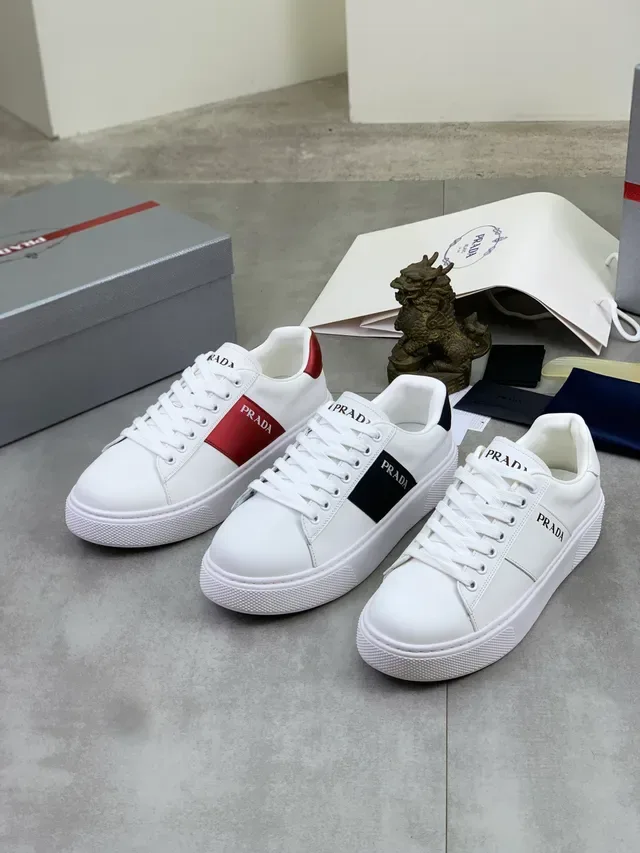 Prada Cloudbust White Red Smooth Leather Upper Side Stripe Lifestyle Sneakers 2