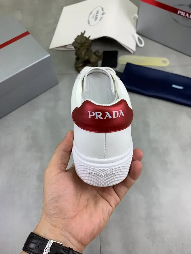 Prada Cloudbust White Red Smooth Leather Upper Side Stripe Lifestyle Sneakers 4