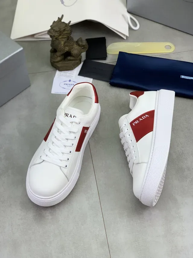 Prada Cloudbust White Red Smooth Leather Upper Side Stripe Lifestyle Sneakers 6