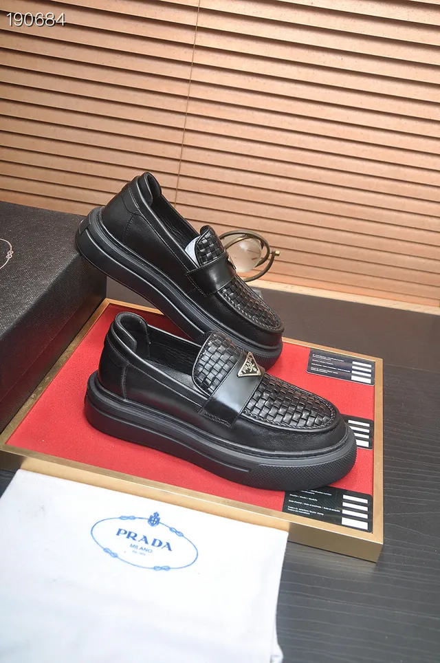 Prada Cloudbust Woven Leather Black Loafers 6