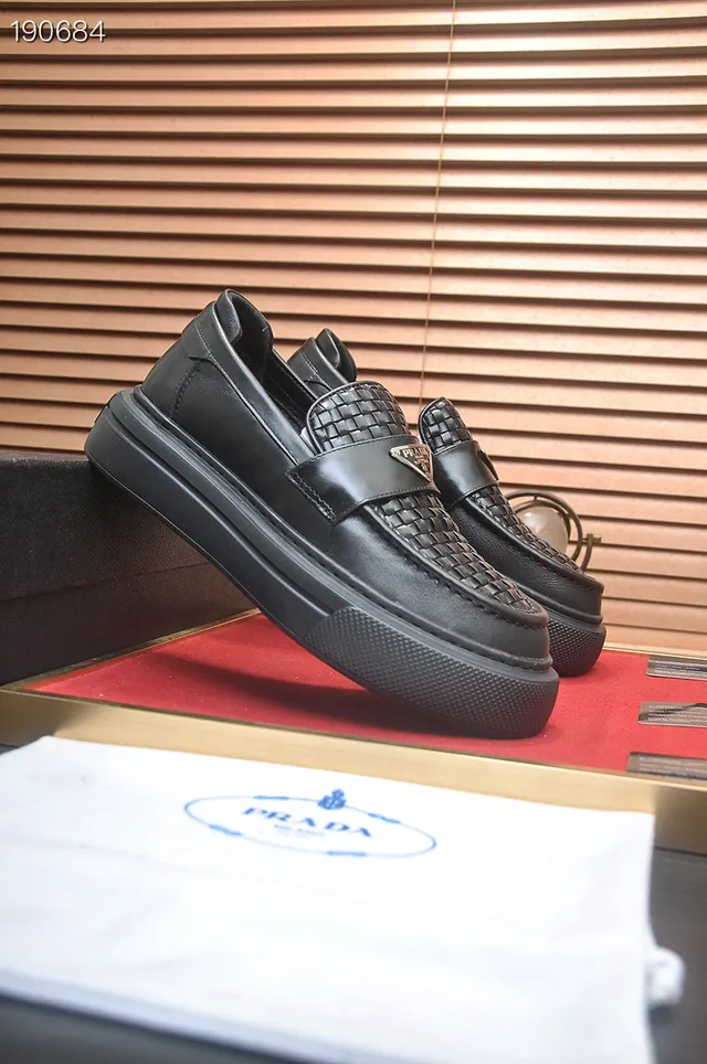 Prada Cloudbust Woven Leather Black Loafers 8
