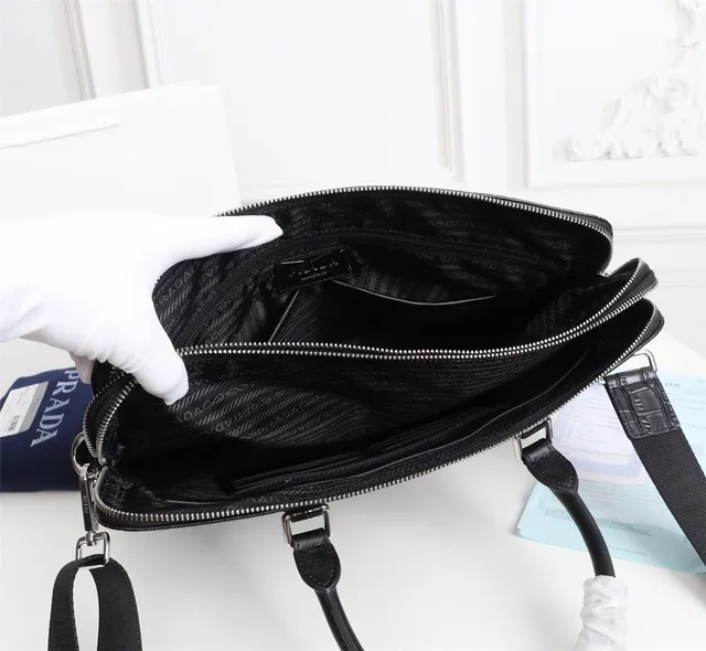 Prada Galleria Crocodile-Embossed Black Structured Tote Bag 4