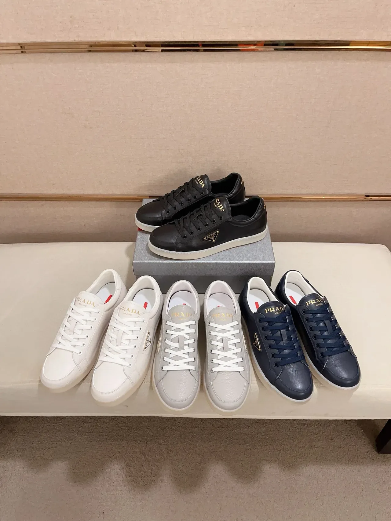 Prada Lifestyle Sneaker Navy White Leather Upper Contrast Sole Lifestyle Sneakers 2