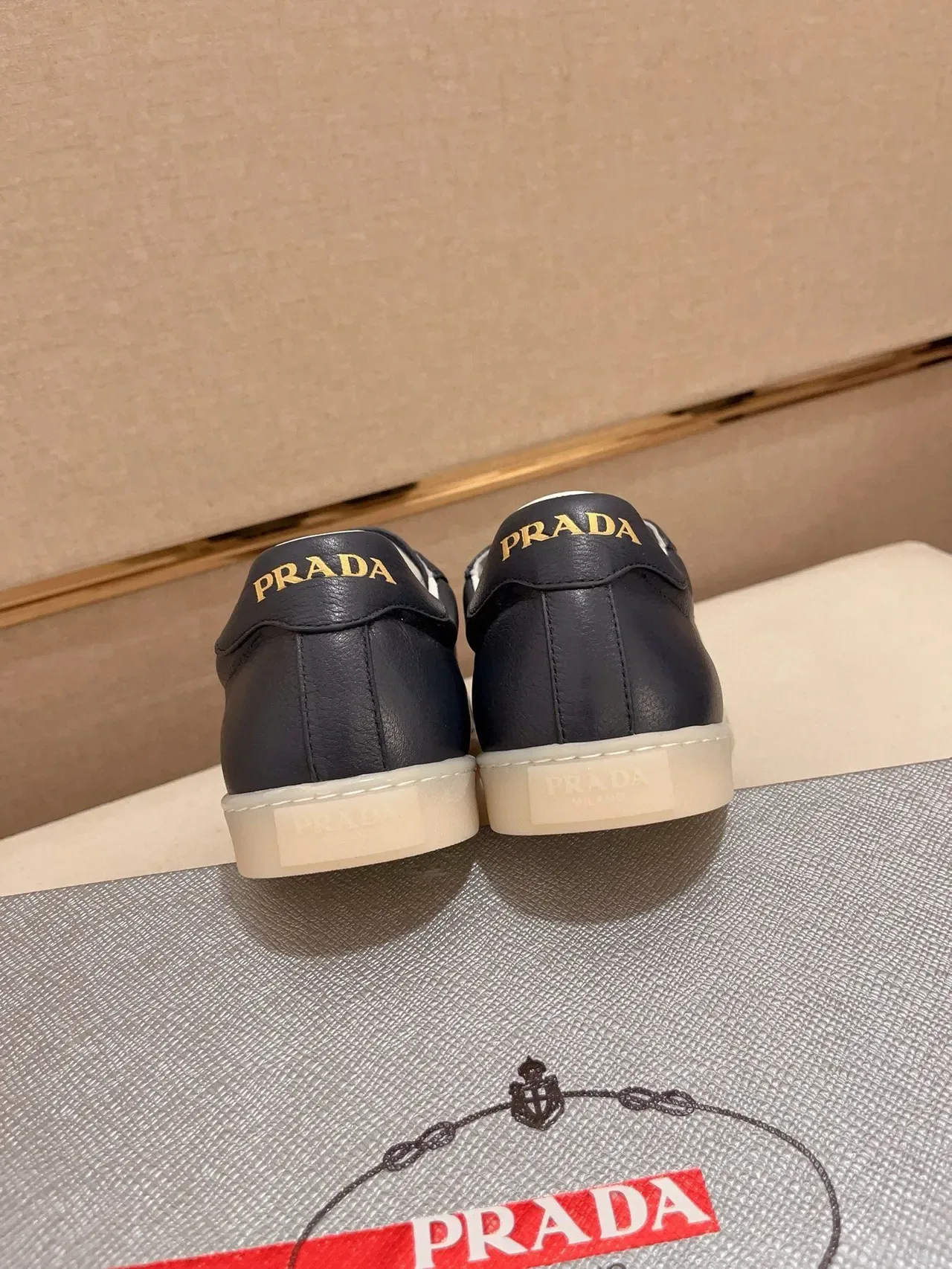 Prada Lifestyle Sneaker Navy White Leather Upper Contrast Sole Lifestyle Sneakers 4