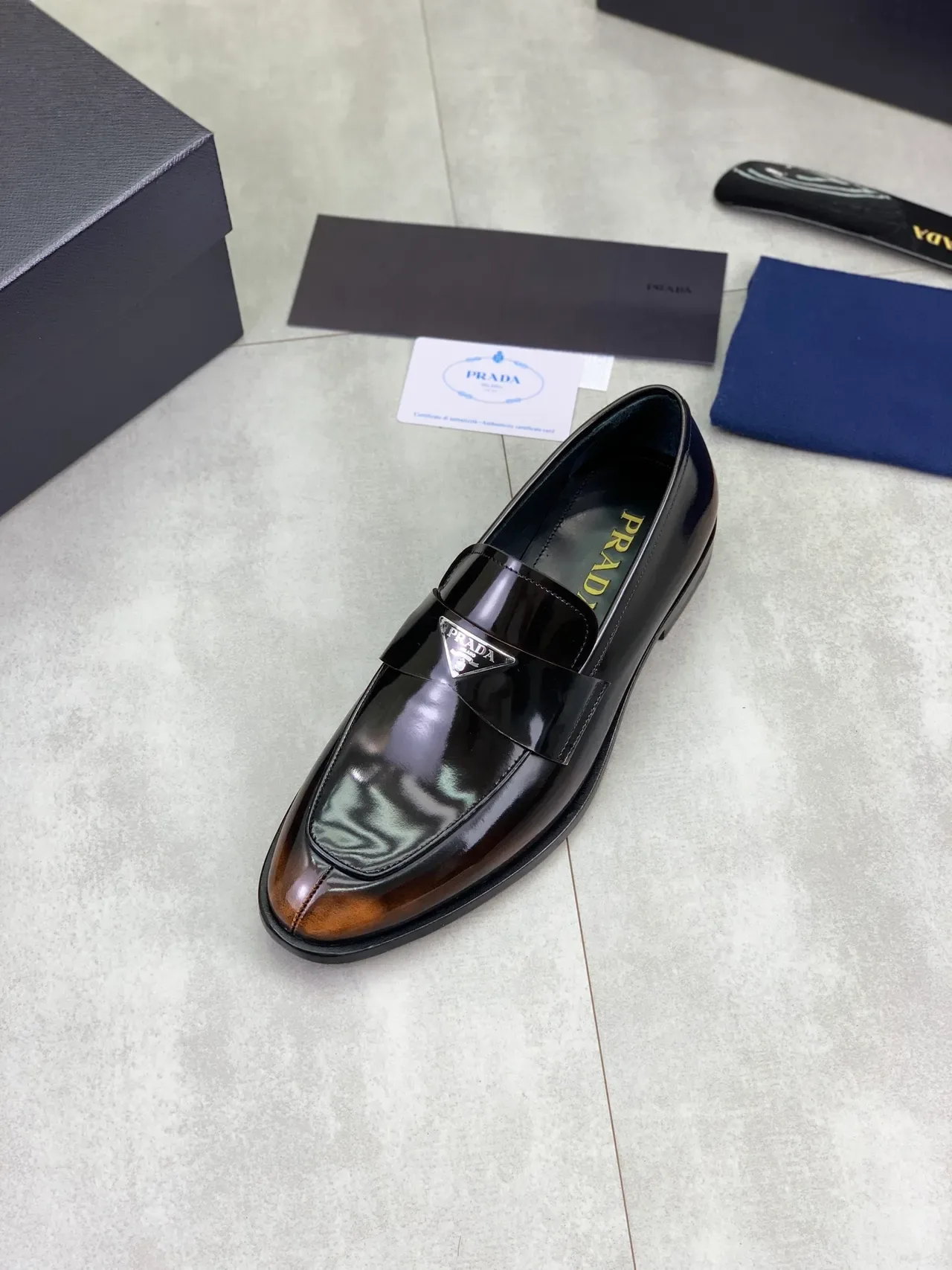 Prada Loafer Patent-and-Polished Two-Tone Square-Toe Loafers 4