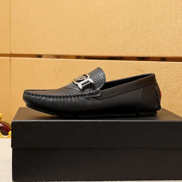Prada Logo Buckle Perforated Leather Black Loafers 3