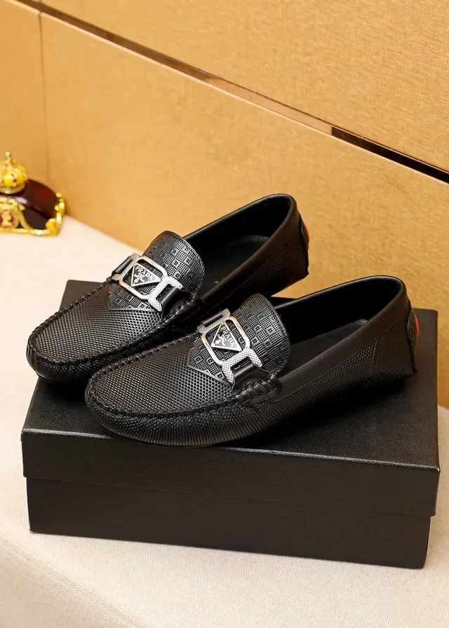 Prada Logo Buckle Perforated Leather Black Loafers 5