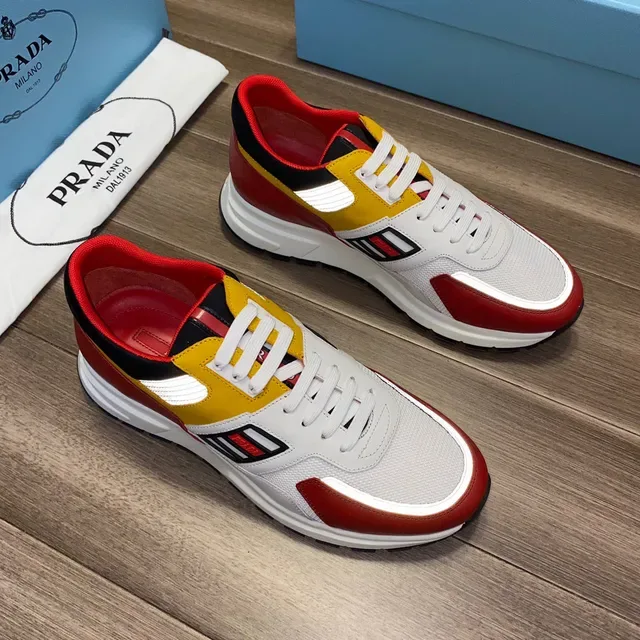 Prada Multi-Color Panelled Mesh and Leather Sneakers 1