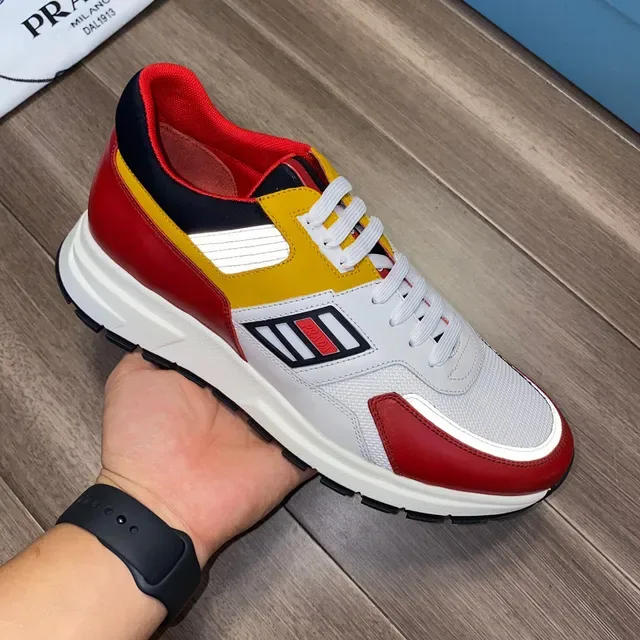 Prada Multi-Color Panelled Mesh and Leather Sneakers 4
