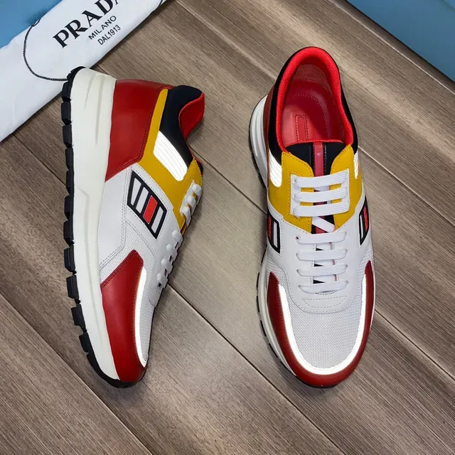Prada Multi-Color Panelled Mesh and Leather Sneakers 7