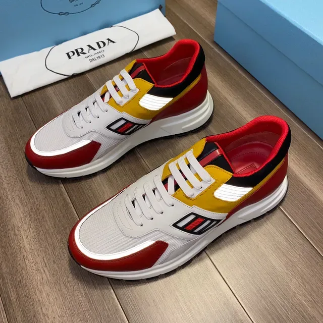 Prada Multi-Color Panelled Mesh and Leather Sneakers 8
