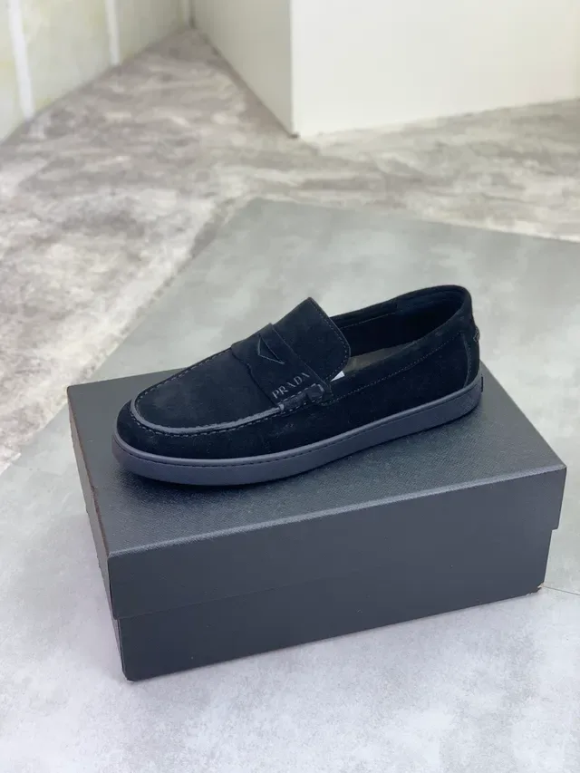 Prada Penny Loafer Black Suede Upper Strap Loafer 4