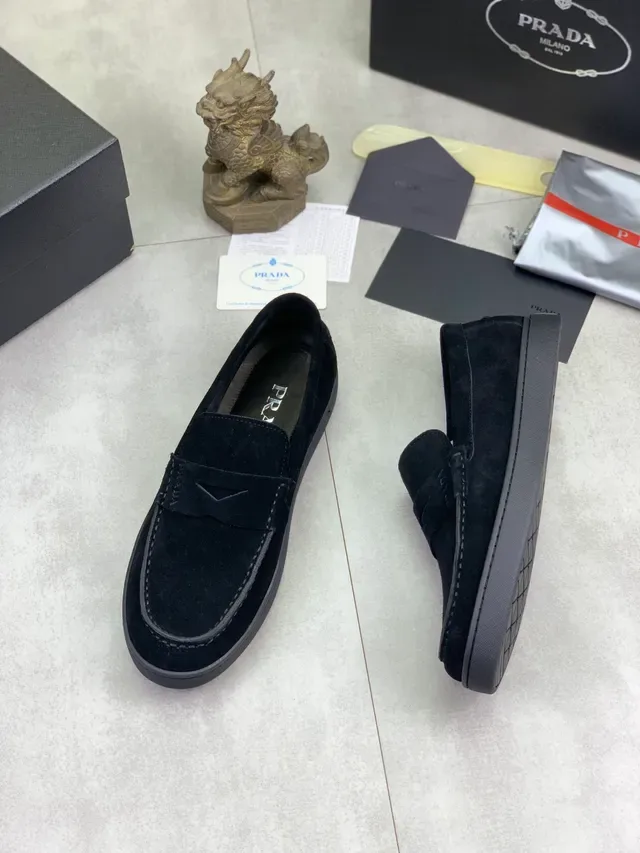 Prada Penny Loafer Black Suede Upper Strap Loafer 5