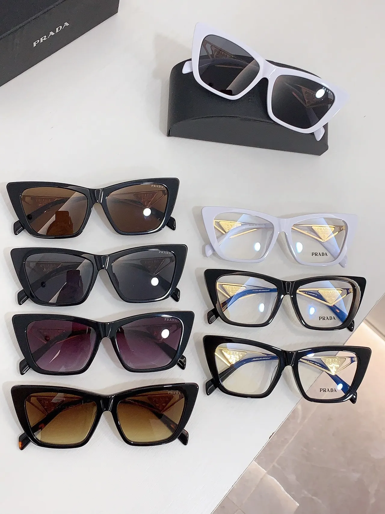 Prada Re-Edition Black Gold Cat-Eye Silhouette Acetate Frame Sunglasses 2