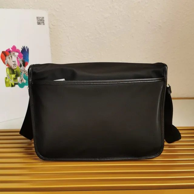 Prada Re-Nylon Black Matte Fabric Triangular Metal Logo Plaque Messenger Bag 4