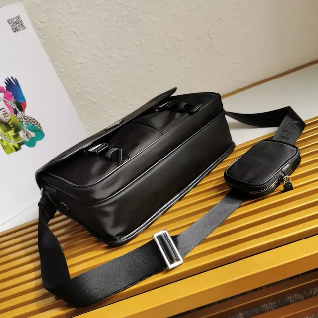 Prada Re-Nylon Black Matte Fabric Triangular Metal Logo Plaque Messenger Bag 5