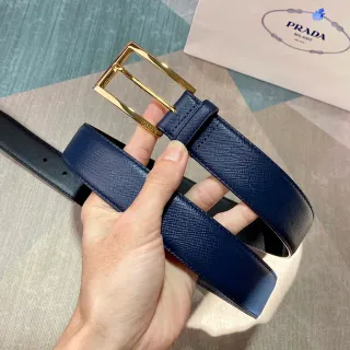 Prada Reversible Navy and Black Saffiano Leather Belt