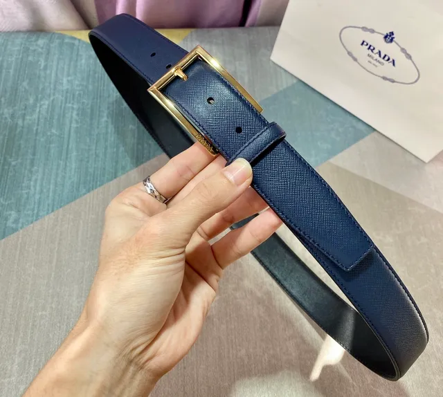 Prada Reversible Navy and Black Saffiano Leather Belt 2