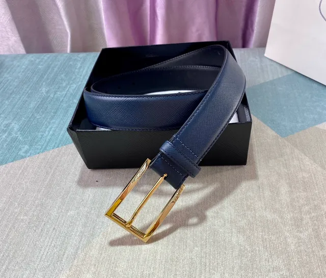 Prada Reversible Navy and Black Saffiano Leather Belt 3