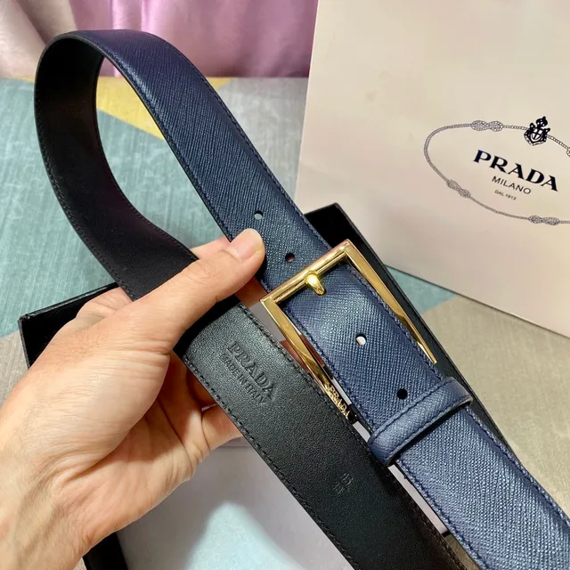 Prada Reversible Navy and Black Saffiano Leather Belt 4