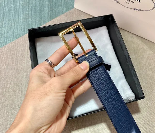 Prada Reversible Navy and Black Saffiano Leather Belt 7