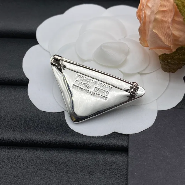 Prada Triangle Logo Brooch Black Silver Triangular Enamel Metal Brooch 2