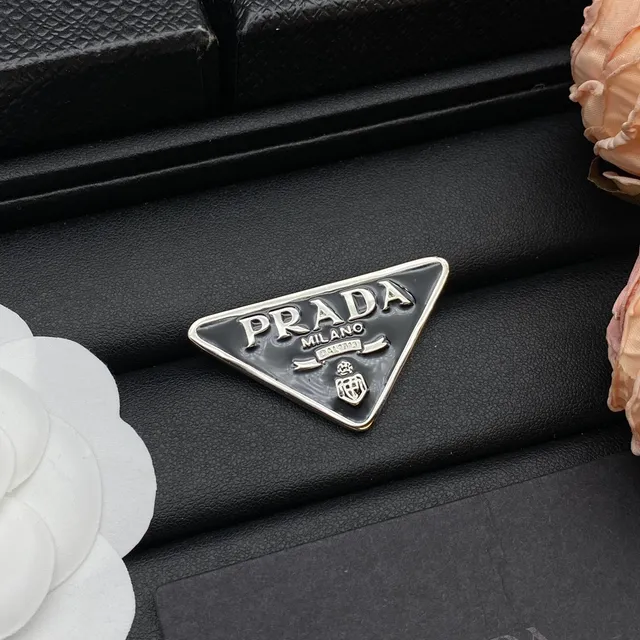 Prada Triangle Logo Brooch Black Silver Triangular Enamel Metal Brooch 5