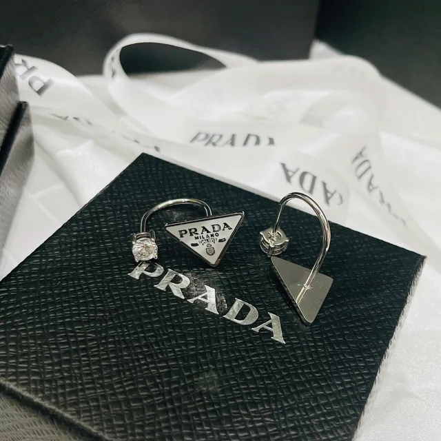 Prada Triangle Logo Enamel and Crystal Open-Band Rings 5
