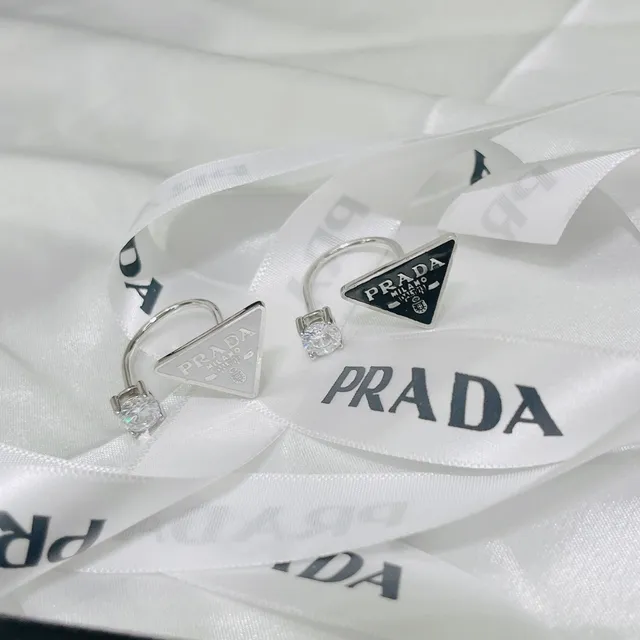 Prada Triangle Logo Enamel and Crystal Open-Band Rings 6