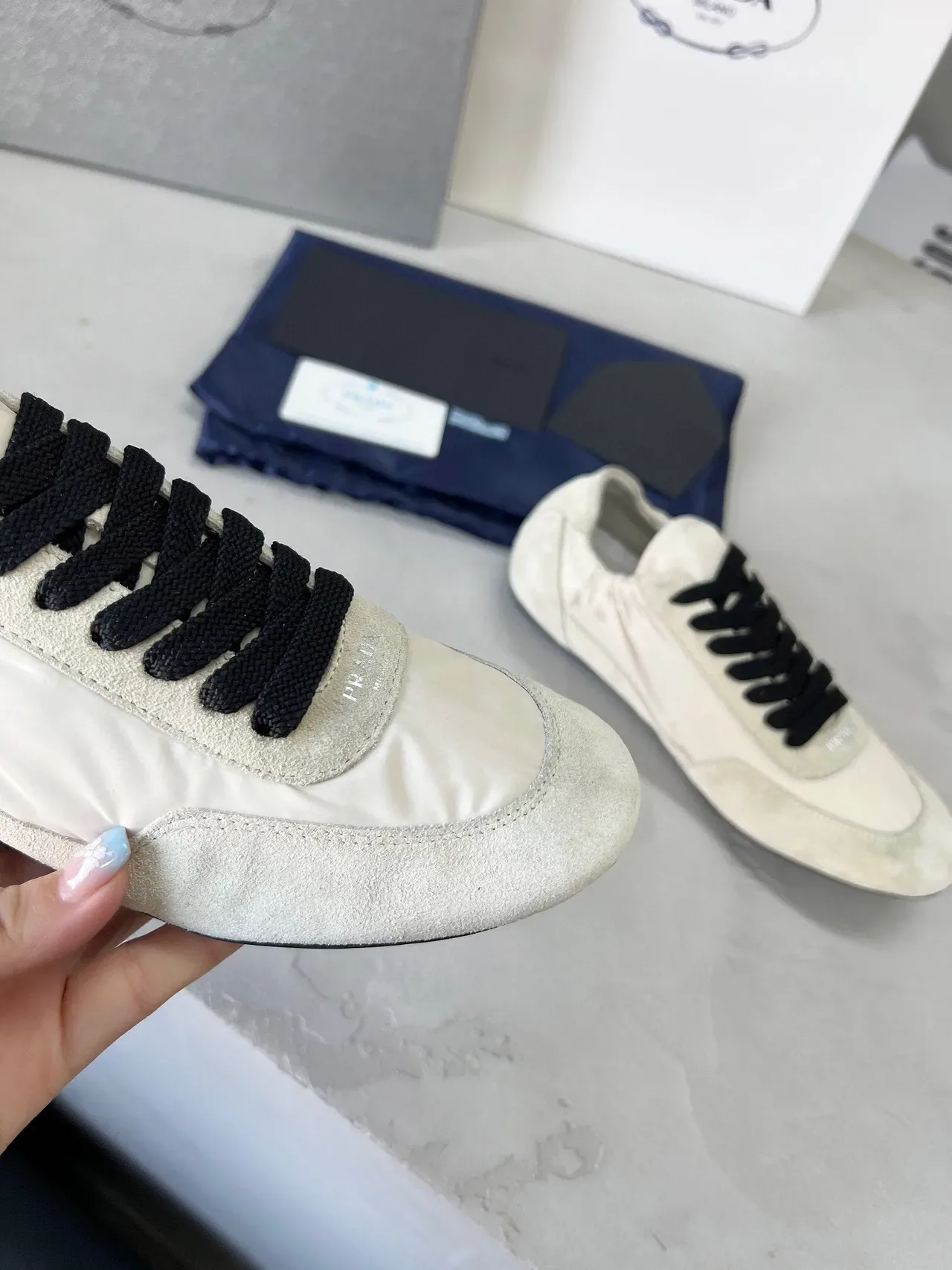 Prada White Black Low-Top Elasticated Collar Lifestyle Sneakers 3