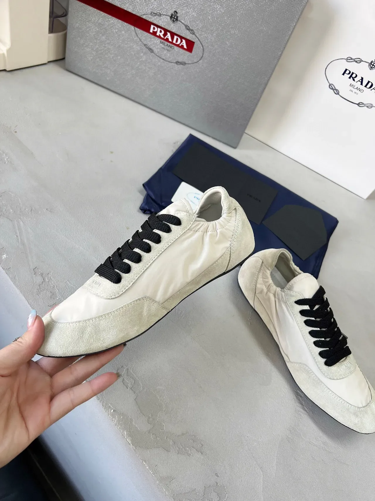 Prada White Black Low-Top Elasticated Collar Lifestyle Sneakers 6