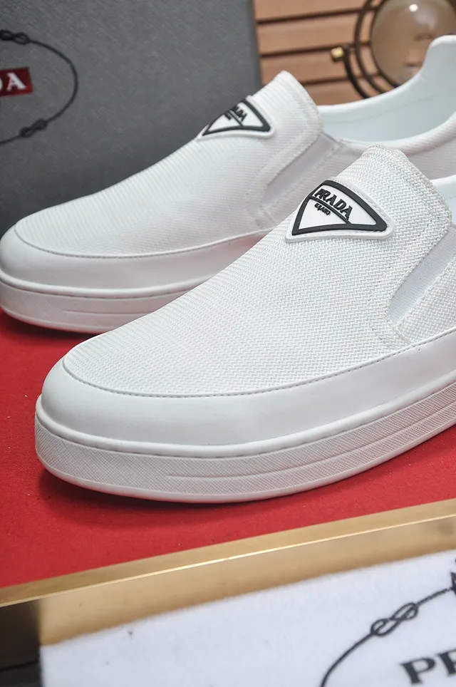 Prada White Black Slip-On Textured Fabric Upper Loafer 2