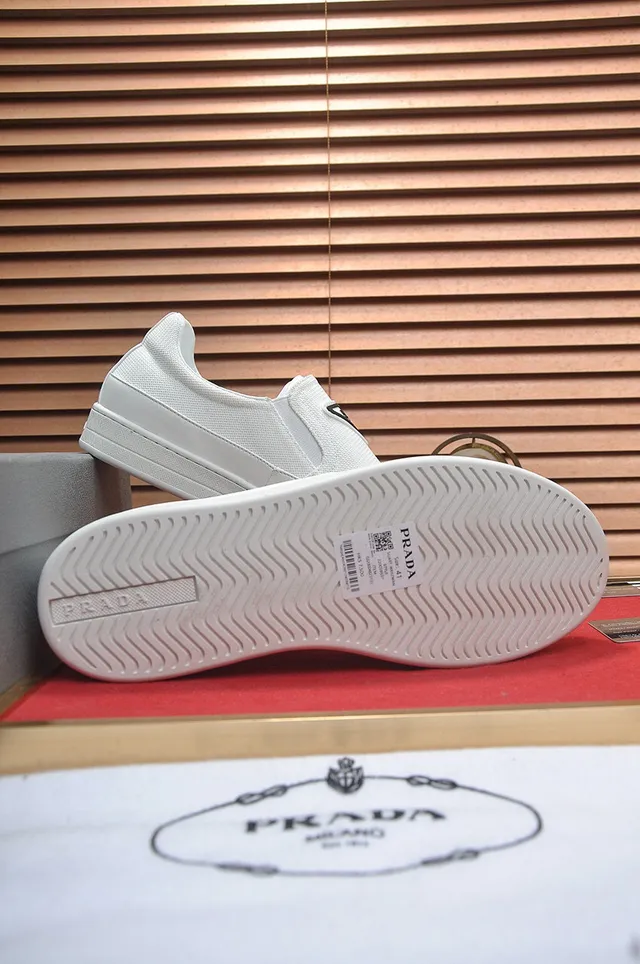 Prada White Black Slip-On Textured Fabric Upper Loafer 4