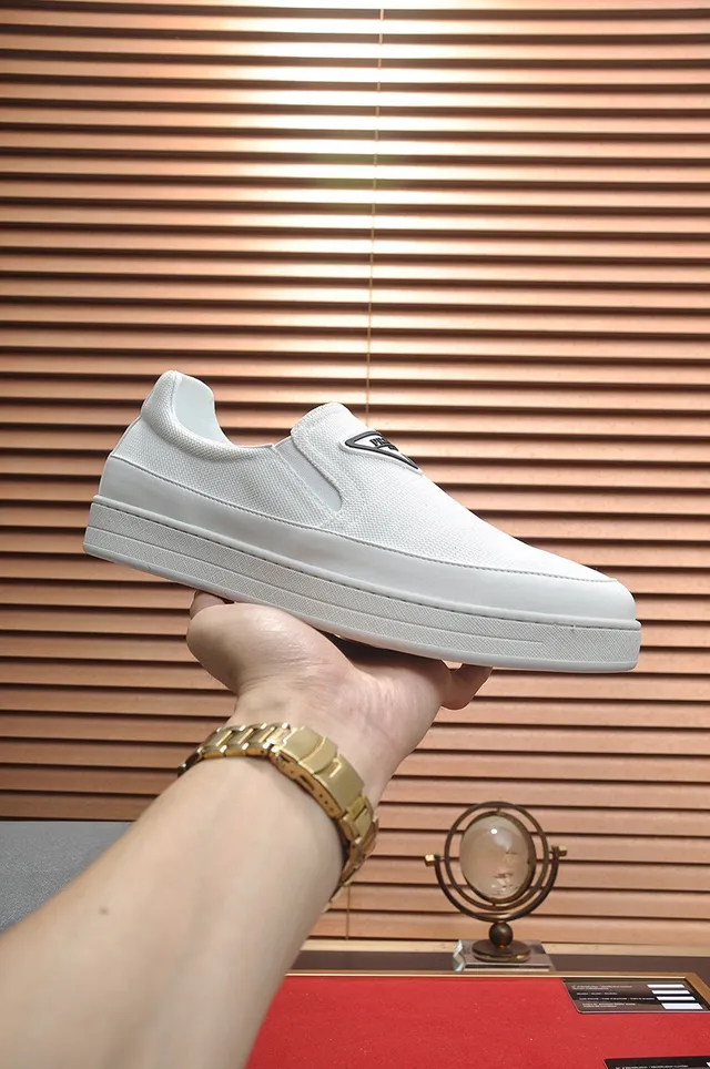 Prada White Black Slip-On Textured Fabric Upper Loafer 7