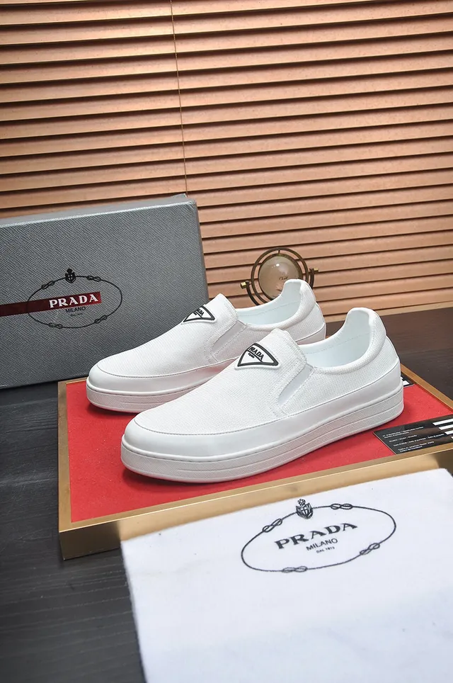 Prada White Black Slip-On Textured Fabric Upper Loafer 8