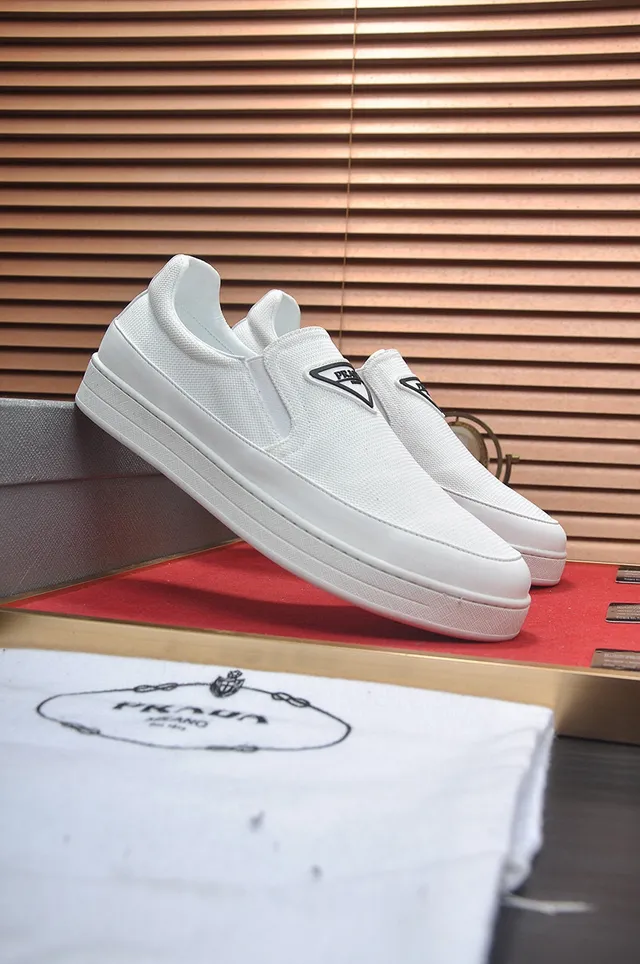 Prada White Black Slip-On Textured Fabric Upper Loafer 9