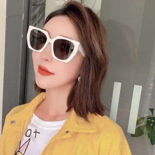 Prada White Brown Oversized Angular Sunglasses