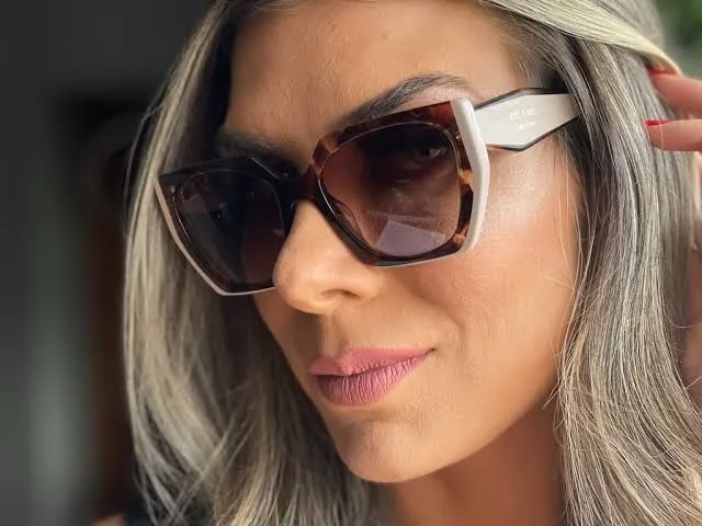 Prada White Brown Oversized Angular Sunglasses 6