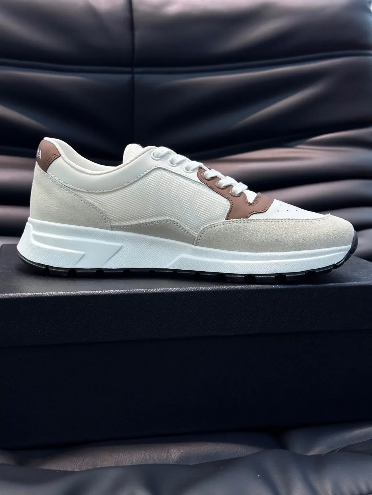 Prada White Brown Two-Tone Perforated Toe Cap Lifestyle Sneakers 3