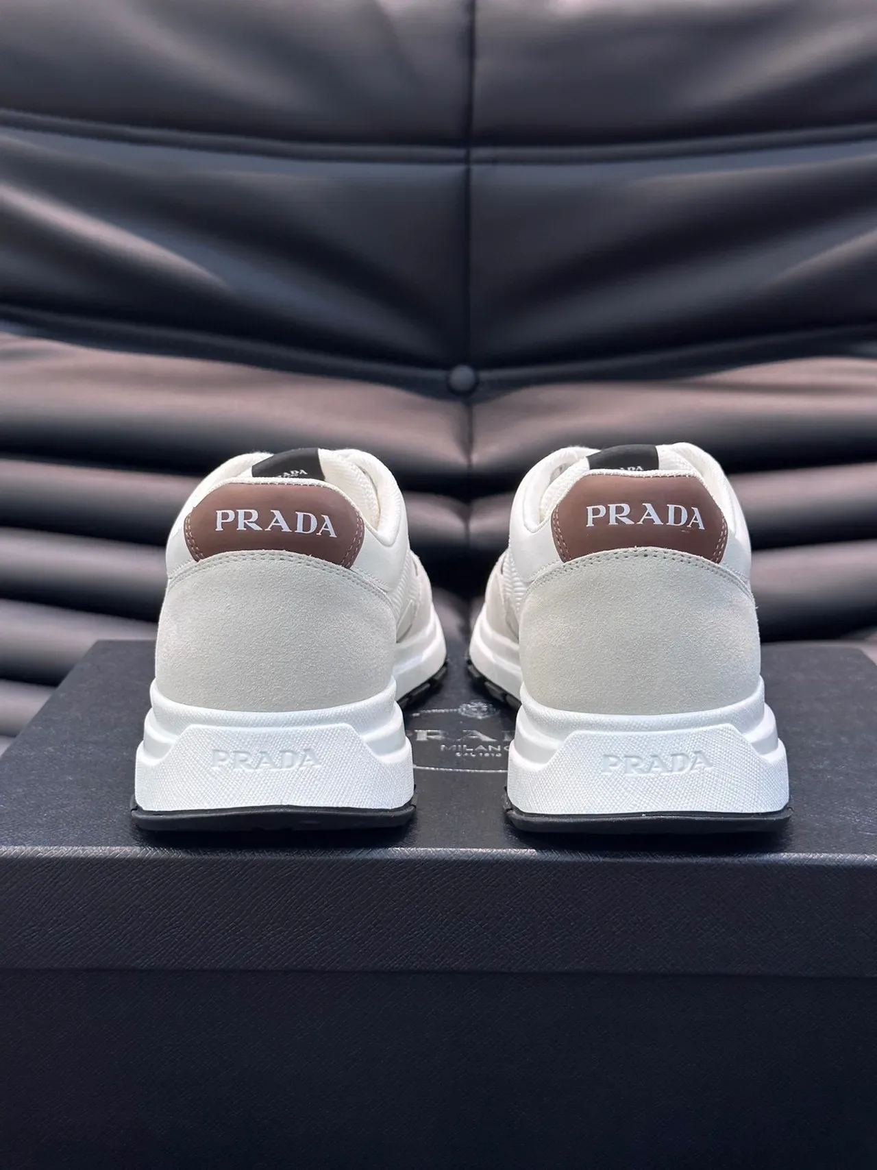 Prada White Brown Two-Tone Perforated Toe Cap Lifestyle Sneakers 4