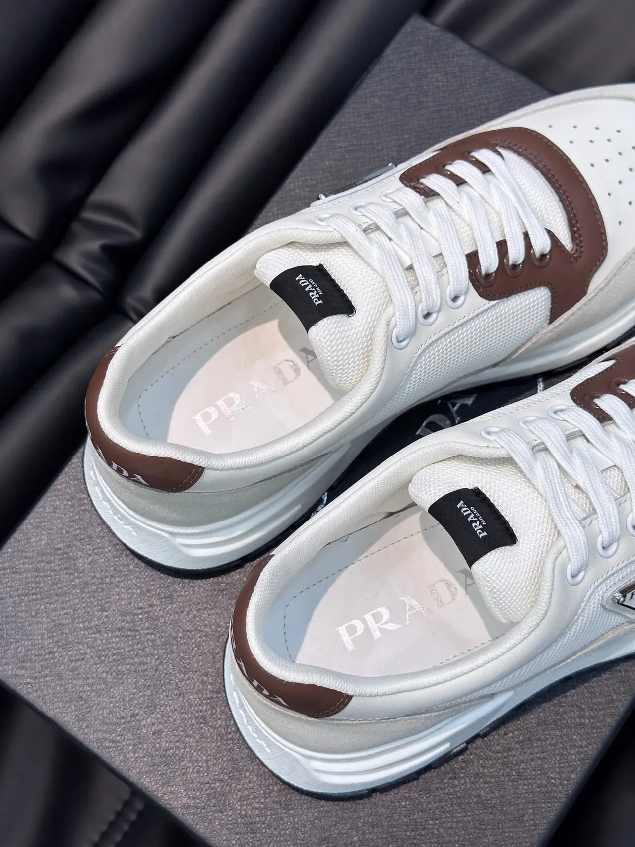 Prada White Brown Two-Tone Perforated Toe Cap Lifestyle Sneakers 5