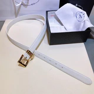 Prada White Gold Saffiano Rectangular Buckle Leather Belt
